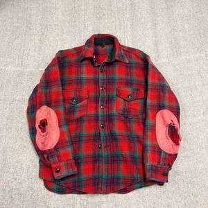 Vintage 1940s Flannel Shirt Mens Medium Red Wool Button Up Long Sleeve Plaid